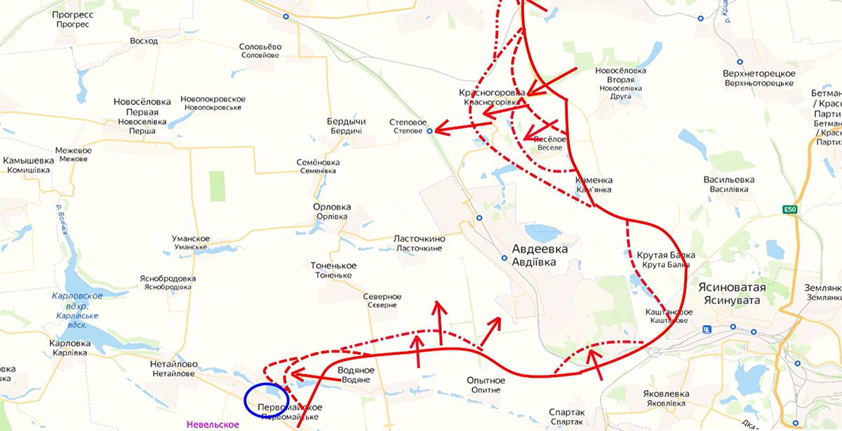 Карта боевых действий на Украине от Юрия Подоляка, к утру 29 марта 2023г. Бои за Авдеевку