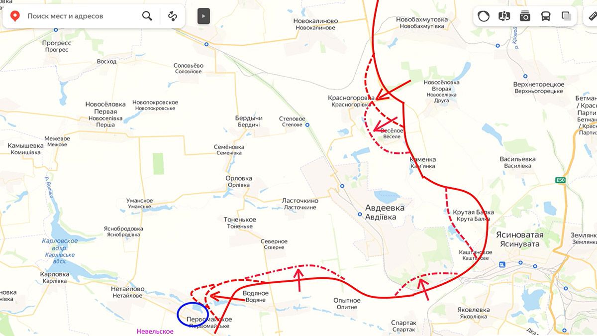 Карта боевых действий на авдеевском направлении 19 марта. Бои за Авдеевку.