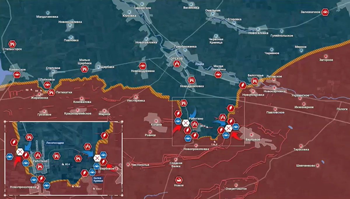 Карта боевых действий на Украине, Запорожское направление, на 09.02.24 г. Карта СВО от «Рыбарь».