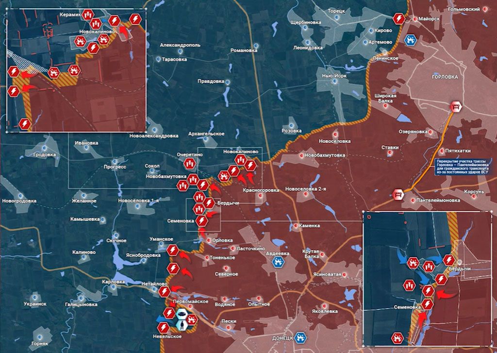 Карта боевых действий на Украине, Авдеевское направление, на 18.04.24 г. Карта СВО от «Рыбарь».