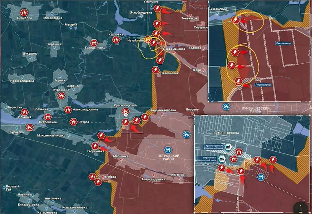 Карта боевых действий на Украине, Донецкое направление, Красногоровка, к утру 25.04.24 г. Карта СВО от «Рыбарь».
