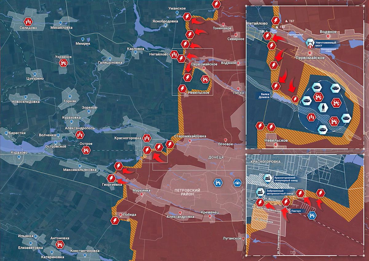Карта боевых действий на Украине, Донецкое направление, Красногоровка, к утру 21.04.24 г. Карта СВО от «Рыбарь».