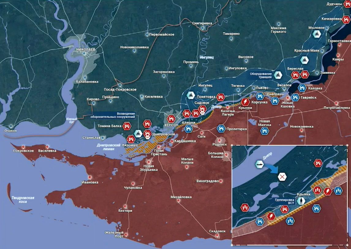 Карта боевых действий на Украине, Херсонское направление, Крынки, на 06.04.24 г. Карта СВО от «Рыбарь».