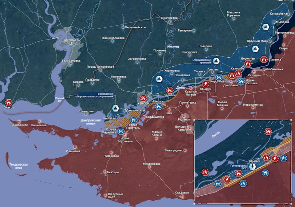 Карта боевых действий на Украине, Херсонское направление, на 18.04.24 г. Карта СВО от «Рыбарь».