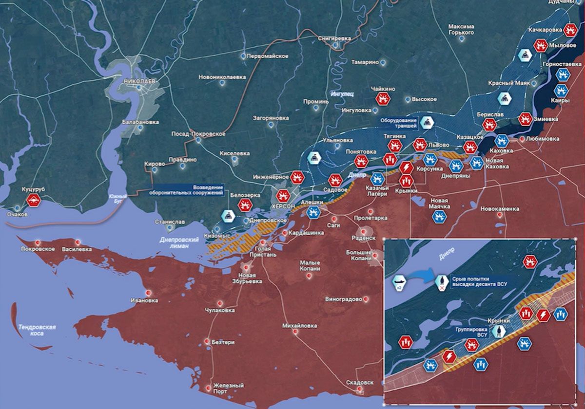 Карта боевых действий на Украине, Херсонское направление, Крынки, к утру 21.04.24 г. Карта СВО от «Рыбарь».