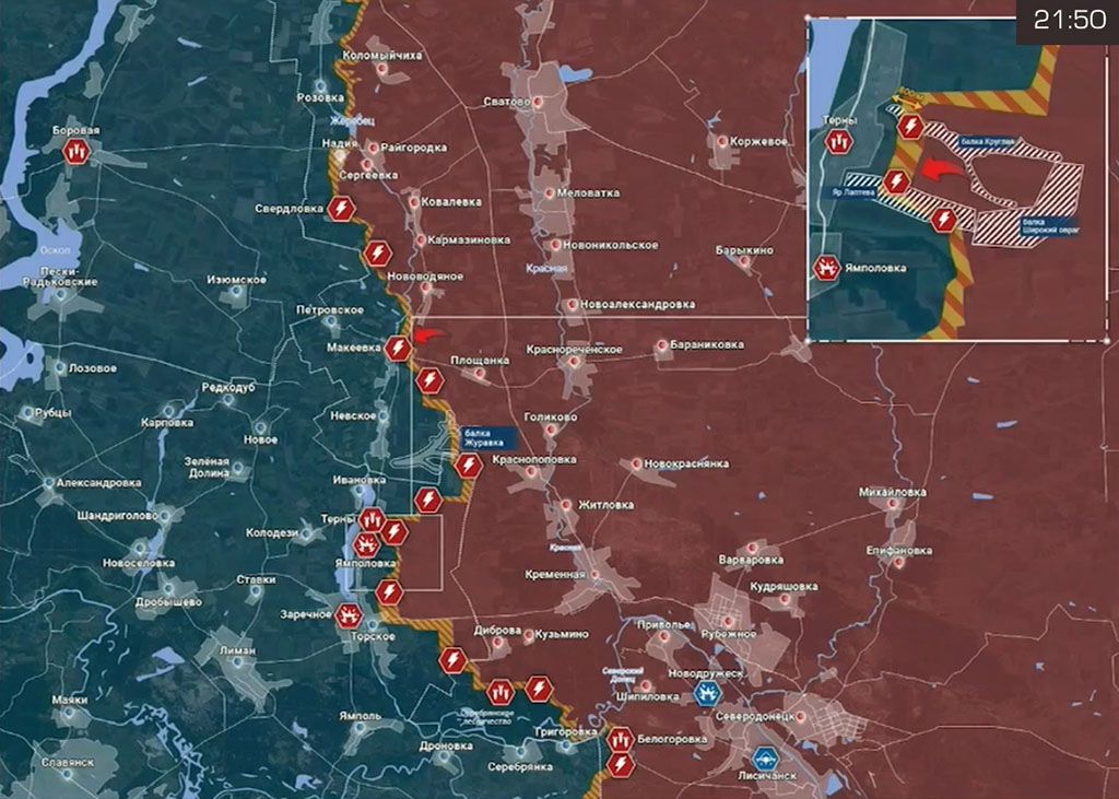 Карта боевых действий на Украине, Лиманское направление, к утру 29.04.24 г. Карта СВО от «Рыбарь».