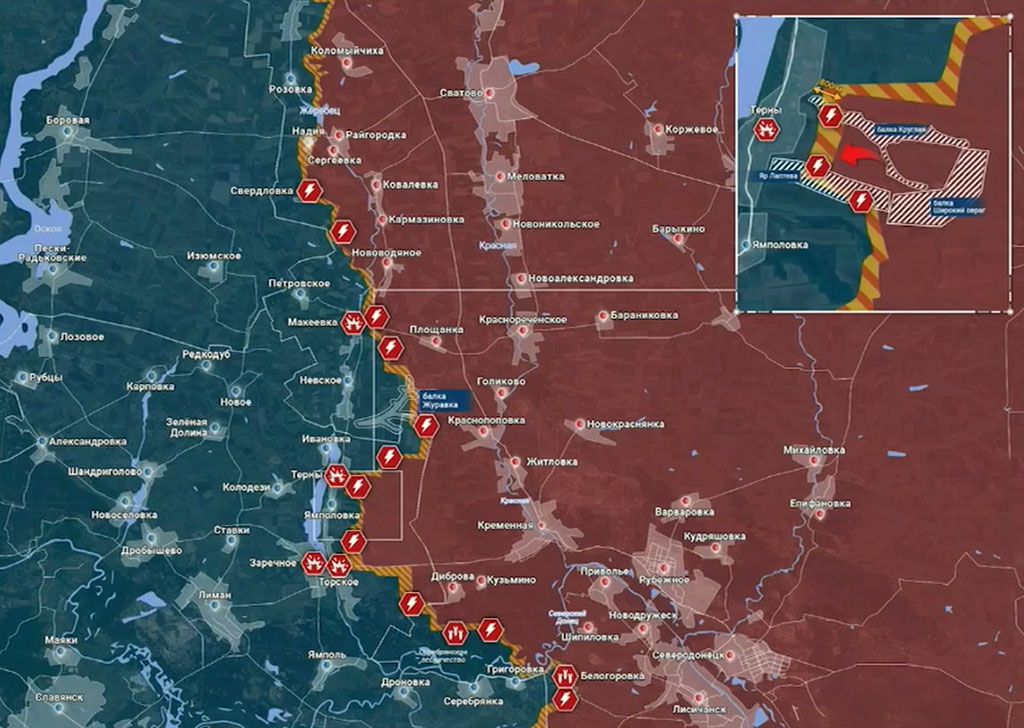 Карта боевых действий на Украине, Лиманское направление, на 26.04.24 г. Карта СВО от «Рыбарь».