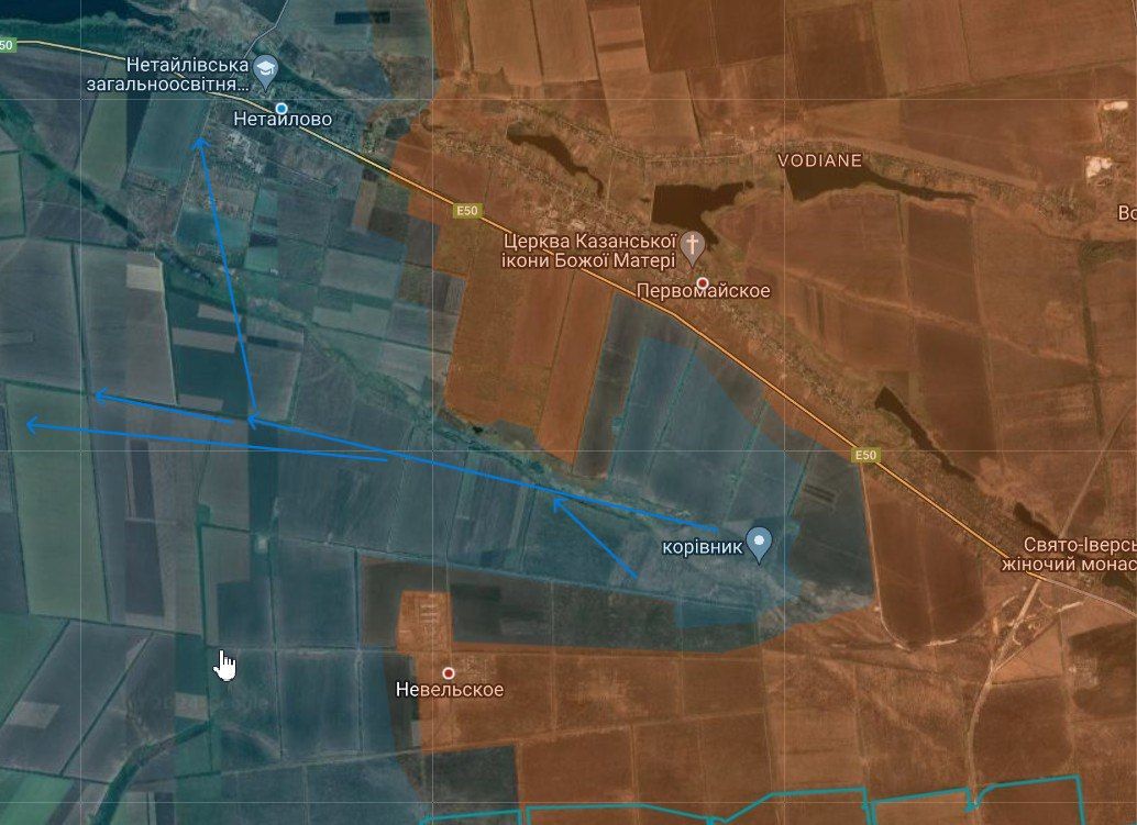 Карта боевых действий на Украине, Нетайлово, Невельское, 17.04.24 г.