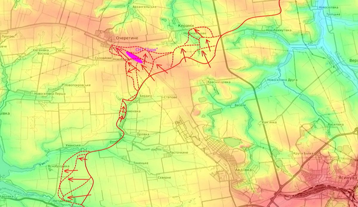 Карта боевых действий на Украине, Авдеевское направление, Продвижение на запад от Авдеевки, на 22.04.24 г. Карта СВО от Юрия Подоляки.