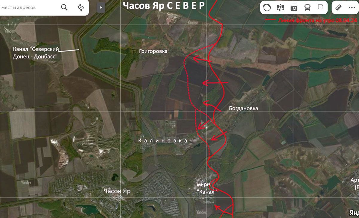 Карта боевых действий на Украине, Артёмовское направление, Продвижение на Часов Яр, на 29.04.24 г. Карта СВО от Юрия Подоляки.