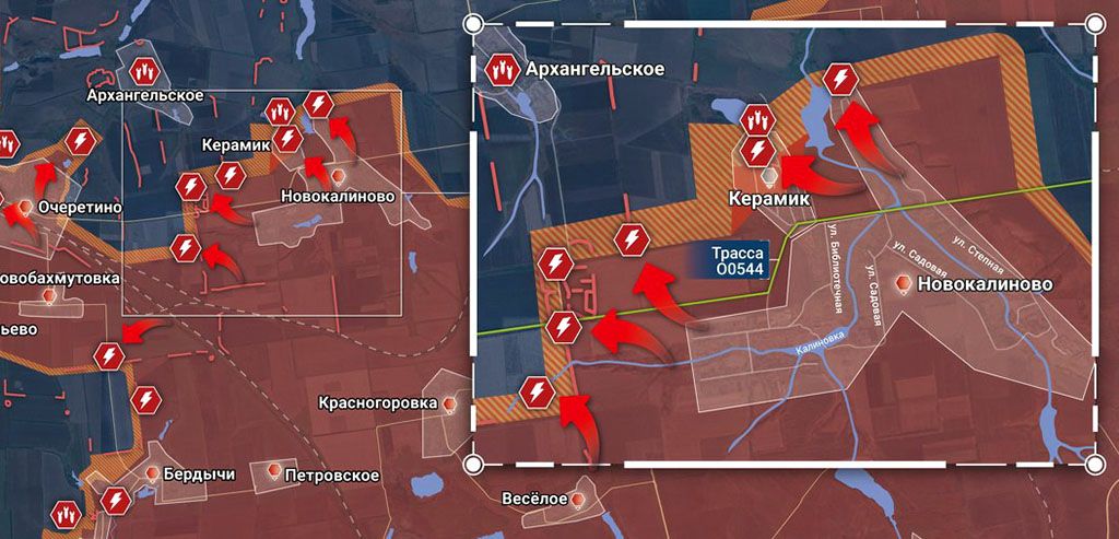 Карта боевых действий на Украине, Донецкое направление, Керамик, на 01.05.24 г. Карта СВО от «Рыбарь».