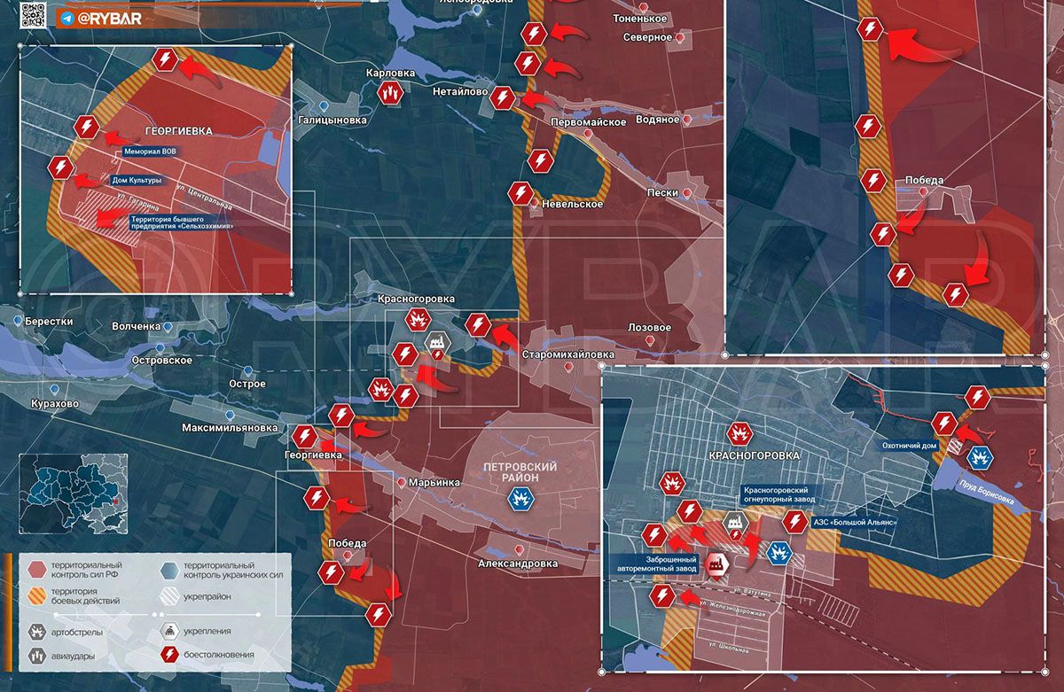 Карта боевых действий на Украине, Донецкое направление, Красногоровка, к утру 09.05.24 г. Карта СВО от «Рыбарь».